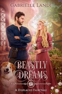 Book cover of Beastly Dreams. Has a man and woman on cover with half cover pinkish and half greenish.
