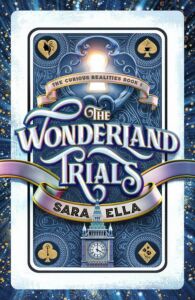 Book cover styled like a blue playing card with white border. Title is Wonderland Trials
